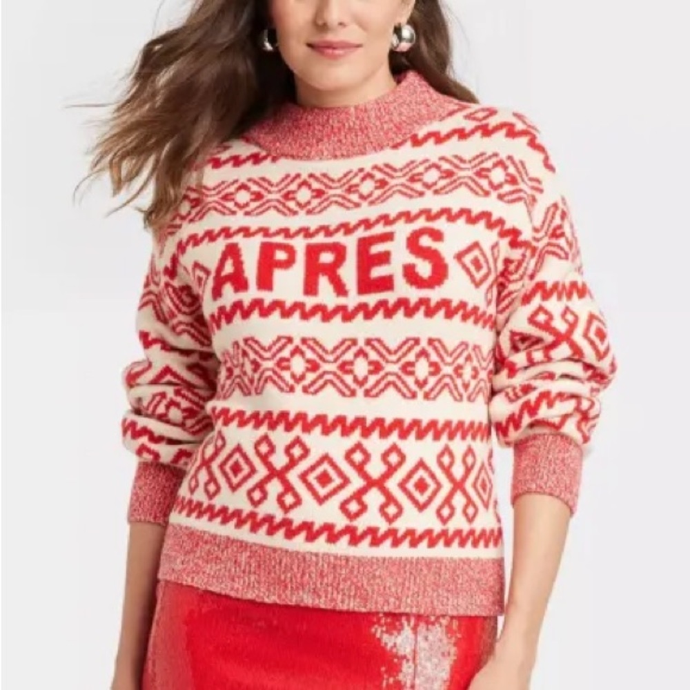 APRES | Red & White Mock Turtle Neck Pullover Sweater from A New Day, Large